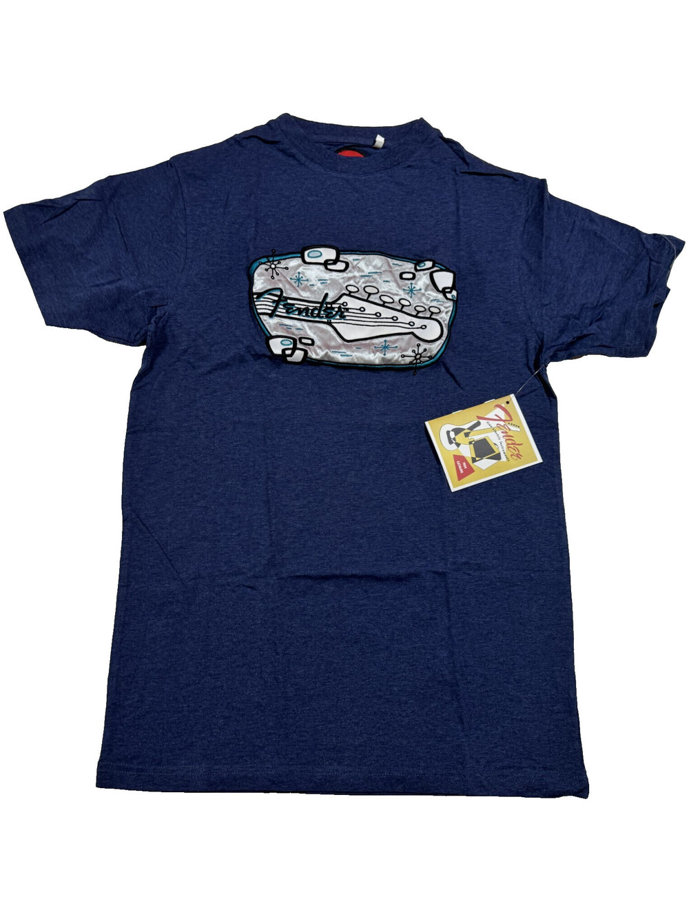 Fender Guitar Mid-Century Abstract Design Patch T Shirt Blue Men's Size M NWT